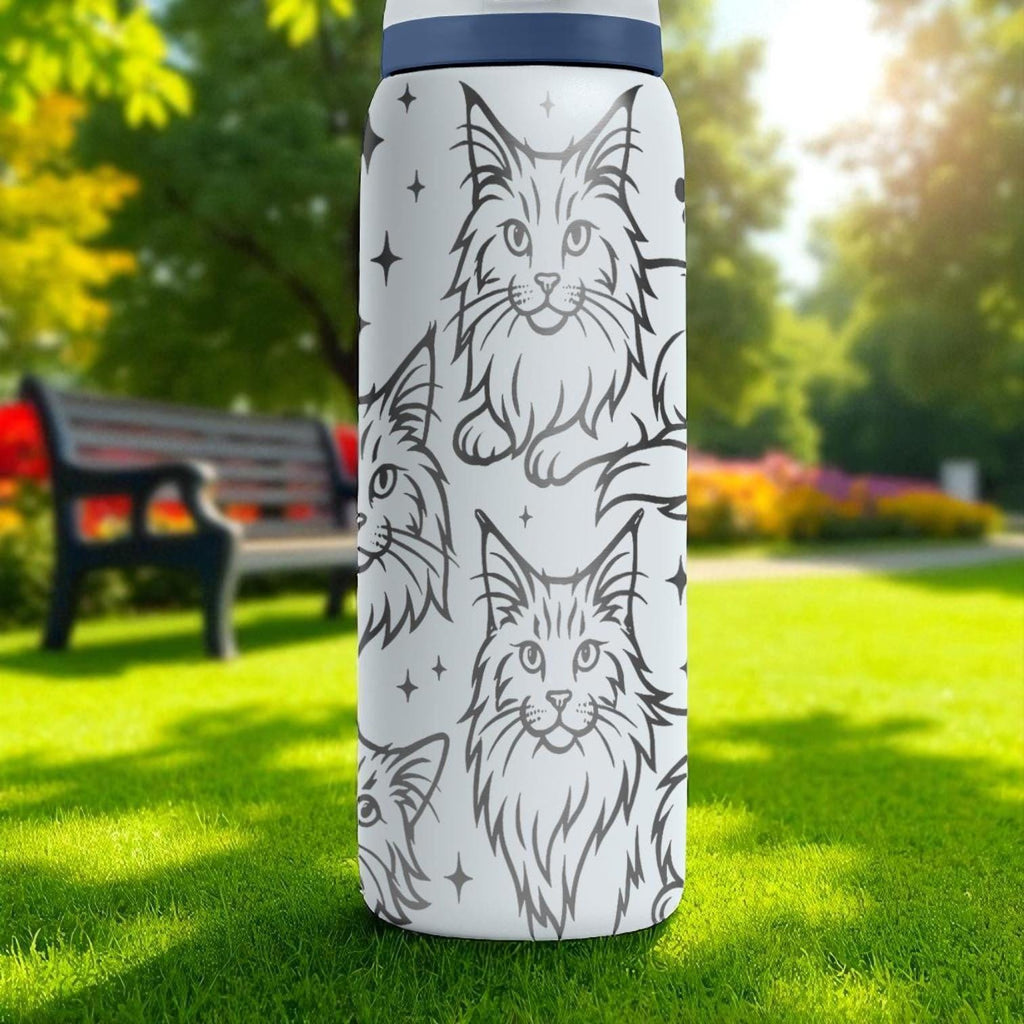 Engraved Maine Coon Owala Bottle – 16oz 24oz 32oz 40oz – Big Fluffy Cat Tumbler, Pet Lover Gift, Cat Mom Water Bottle