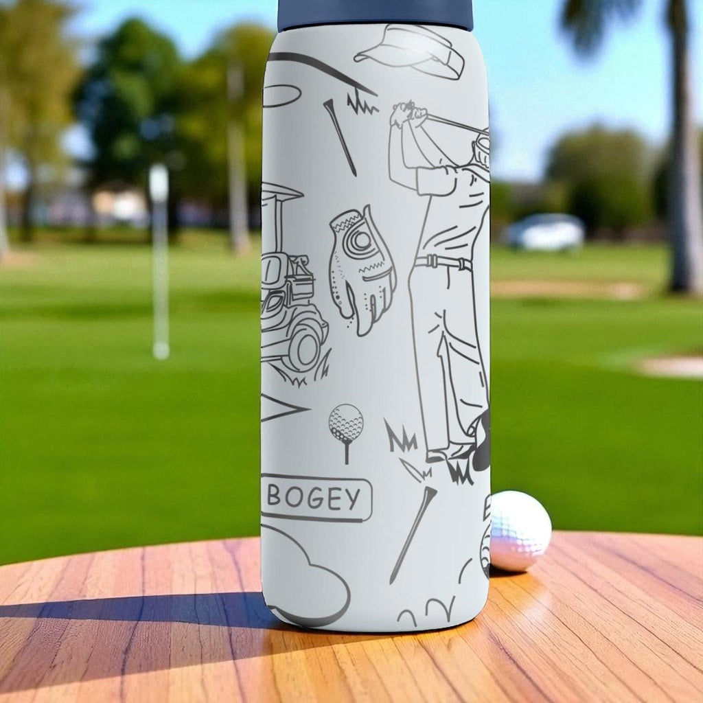 Engraved Golf Tumbler – Owala Bottle with Golf Cart and Clubs – Funny Golfer Gift – 16oz 24oz 32oz 40oz Water Bottle