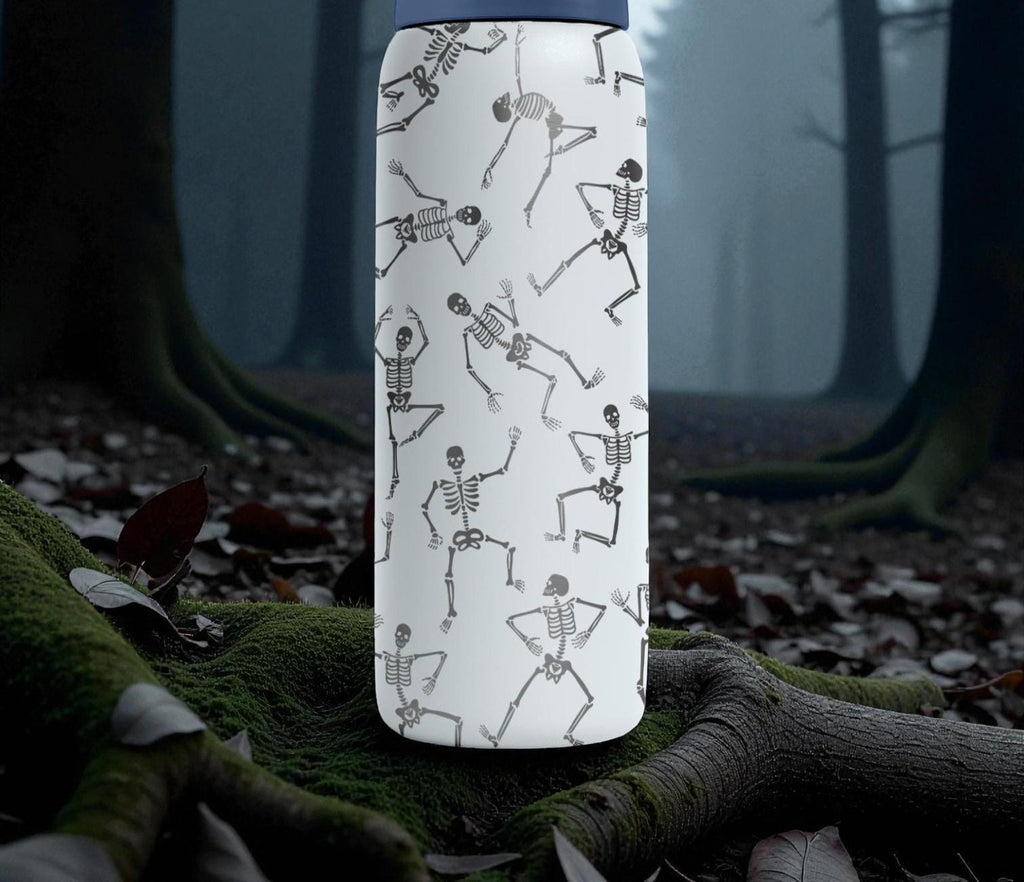 Dancing Skeletons Engraved Owala Bottle – Spooky Cute Halloween Pattern – Goth & Fall Gift Stainless Cup 16oz 24oz 32oz 40oz  ⸻