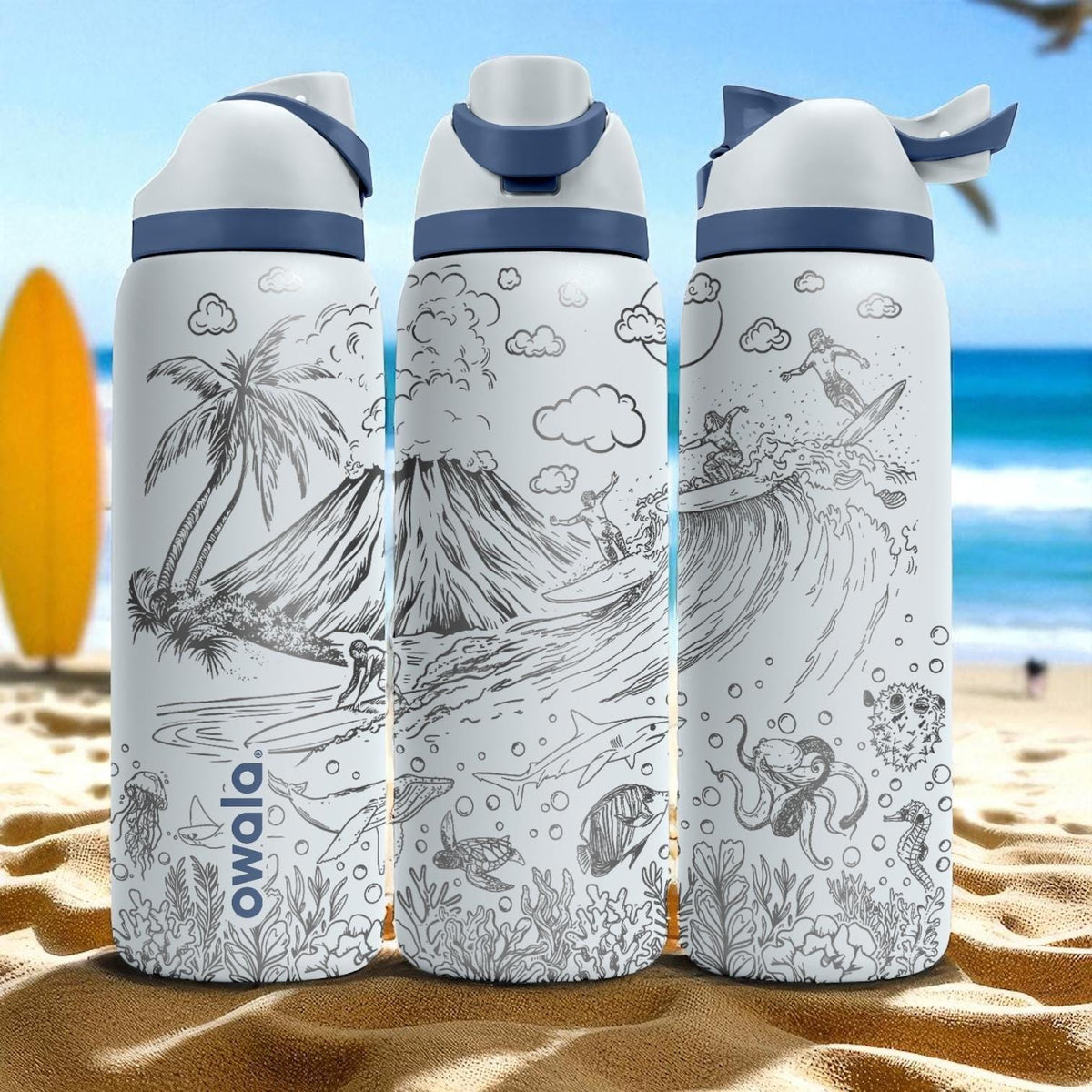 Hawaii Surf Volcano Engraved Owala Tumbler – 16oz 24oz 32oz 40oz Island FreeSip Cup – Tropical Gift for Her or Him