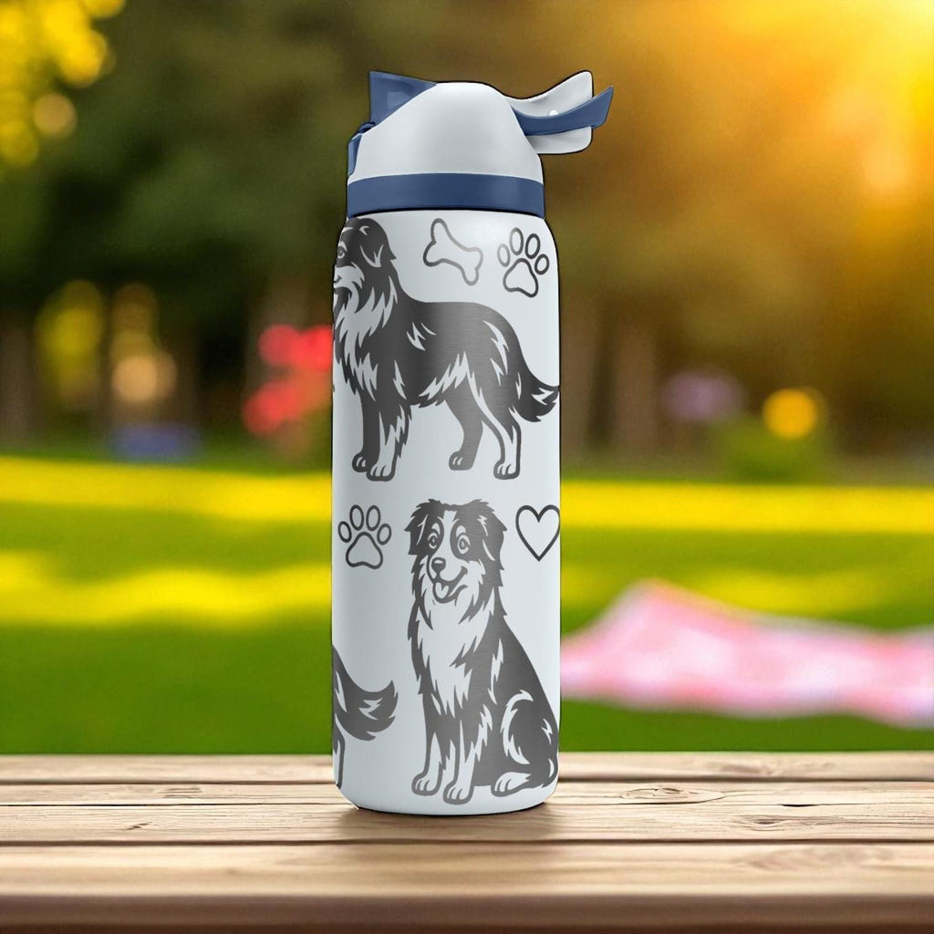 Australian Shepherd Engraved Owala Bottle – Cute Dog Gift with Paws and Bones – 16oz 24oz 32oz 40oz Water Bottle for Aussie Lovers