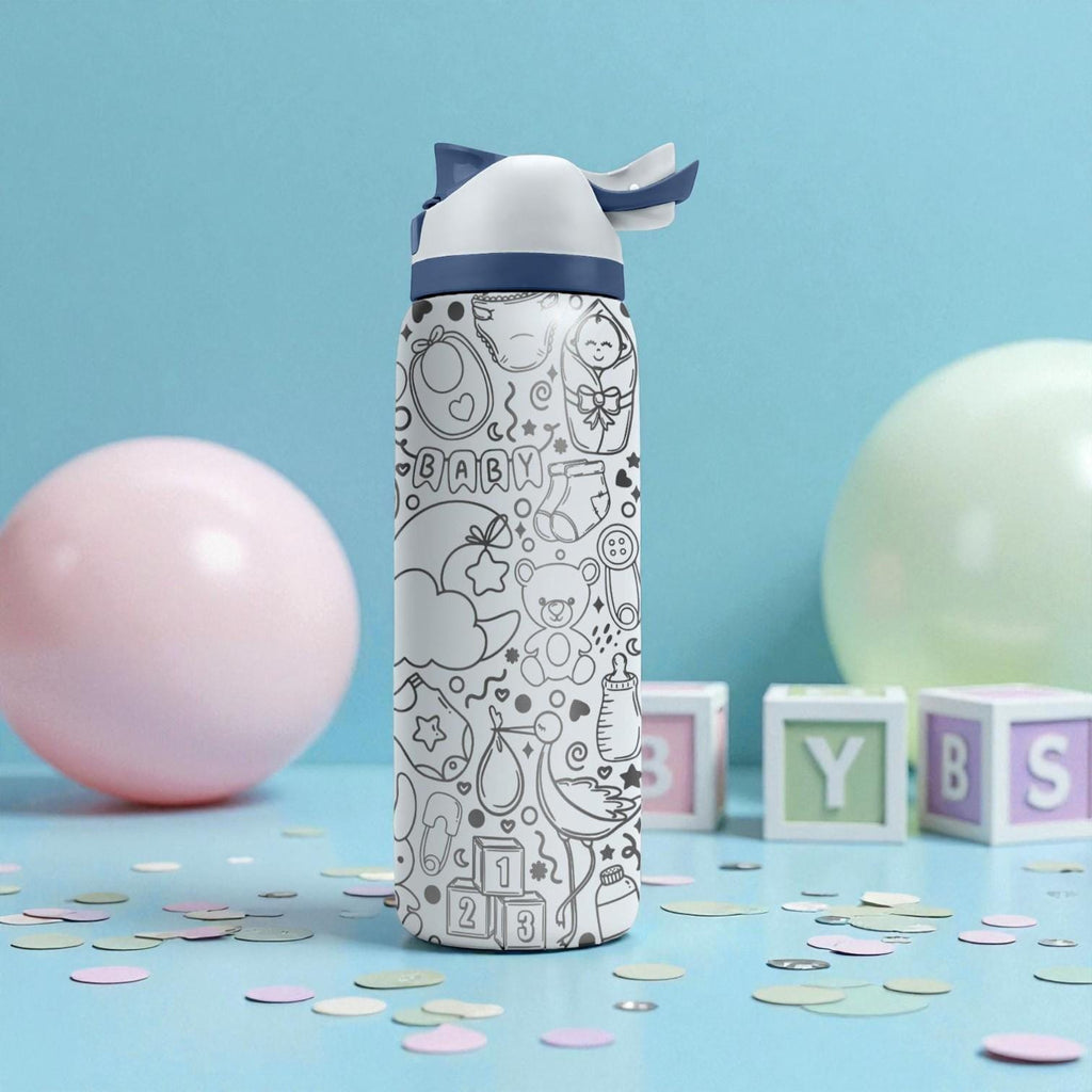 Baby Shower Engraved Owala Bottle – Cute Baby Icons & Nursery Pattern – New Mom Gift Stainless Cup 16oz 24oz 32oz 40oz  ⸻