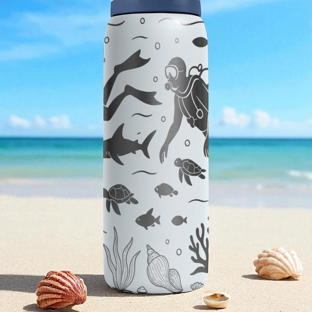 Engraved Diver Ocean Bottle – Underwater Sea Life Owala Tumbler – 16oz 24oz 32oz 40oz Gift for Swimmers and Ocean Lovers