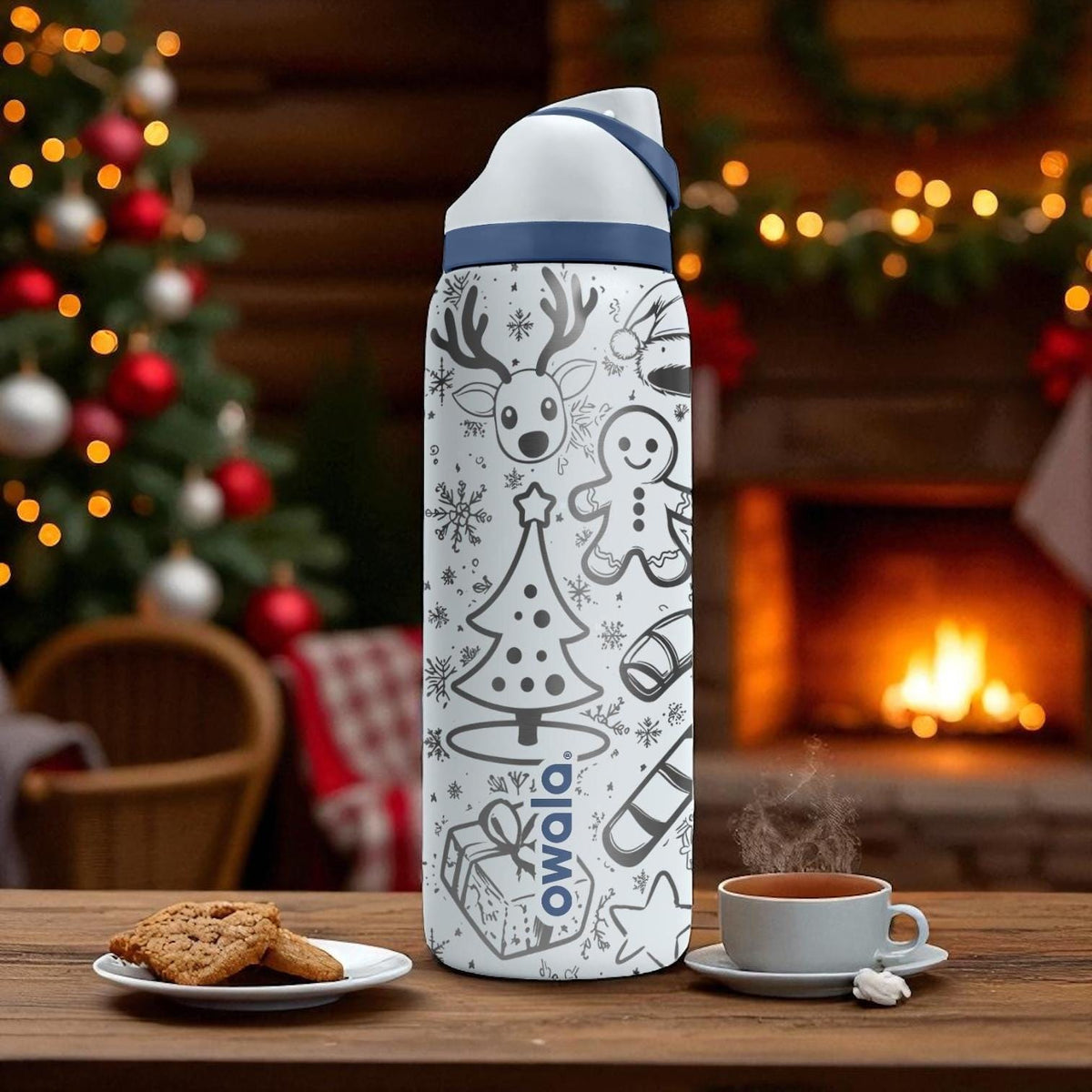 Owala Christmas Tumbler – 16oz 24oz 32oz 40oz – Engraved Holiday Reindeer & Santa Cup – Festive Gift for Kids and Adults