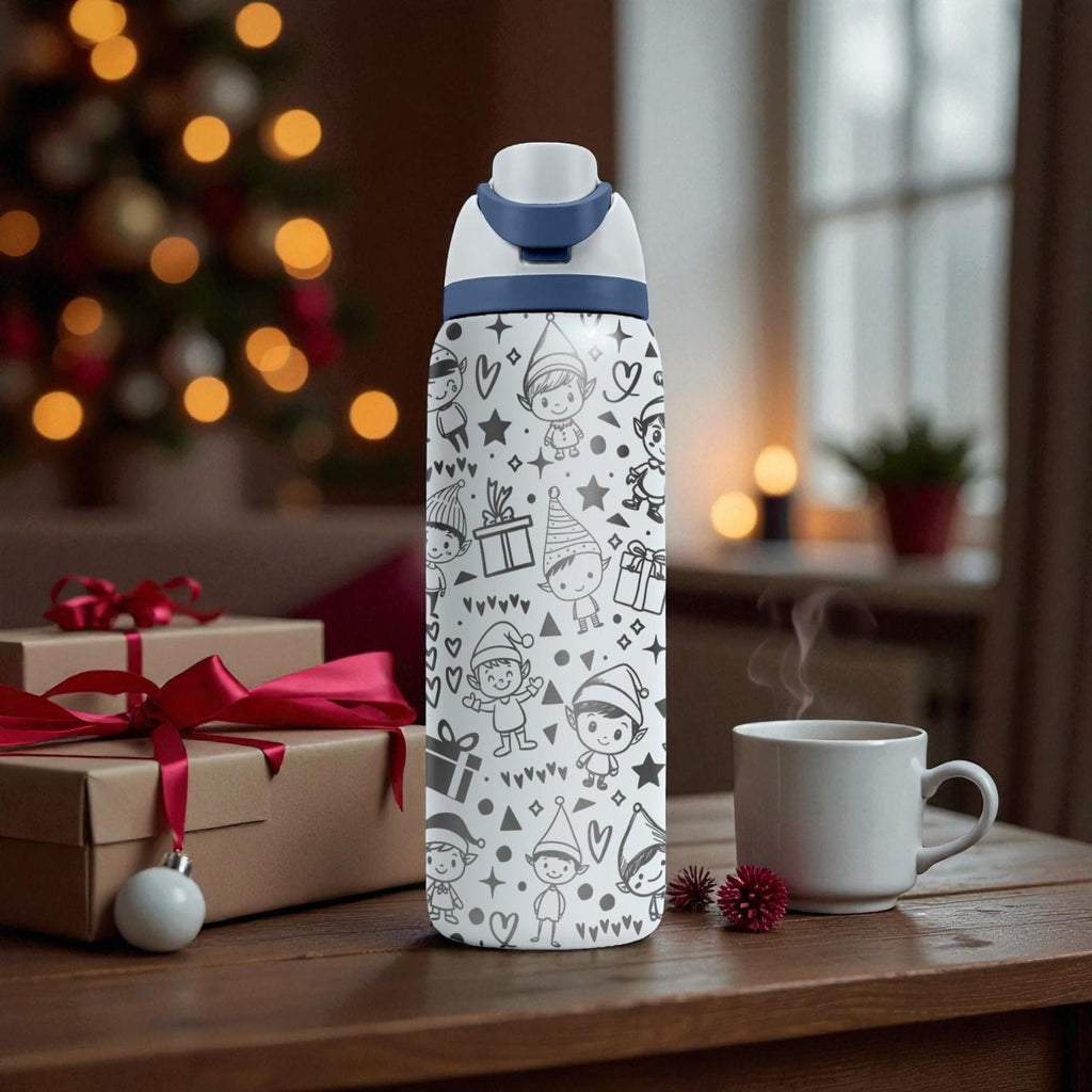 Christmas Elves Engraved Owala Bottle – Cute Holiday Helpers & Gifts Pattern – Festive Stainless Cup 16oz 24oz 32oz 40oz  ⸻