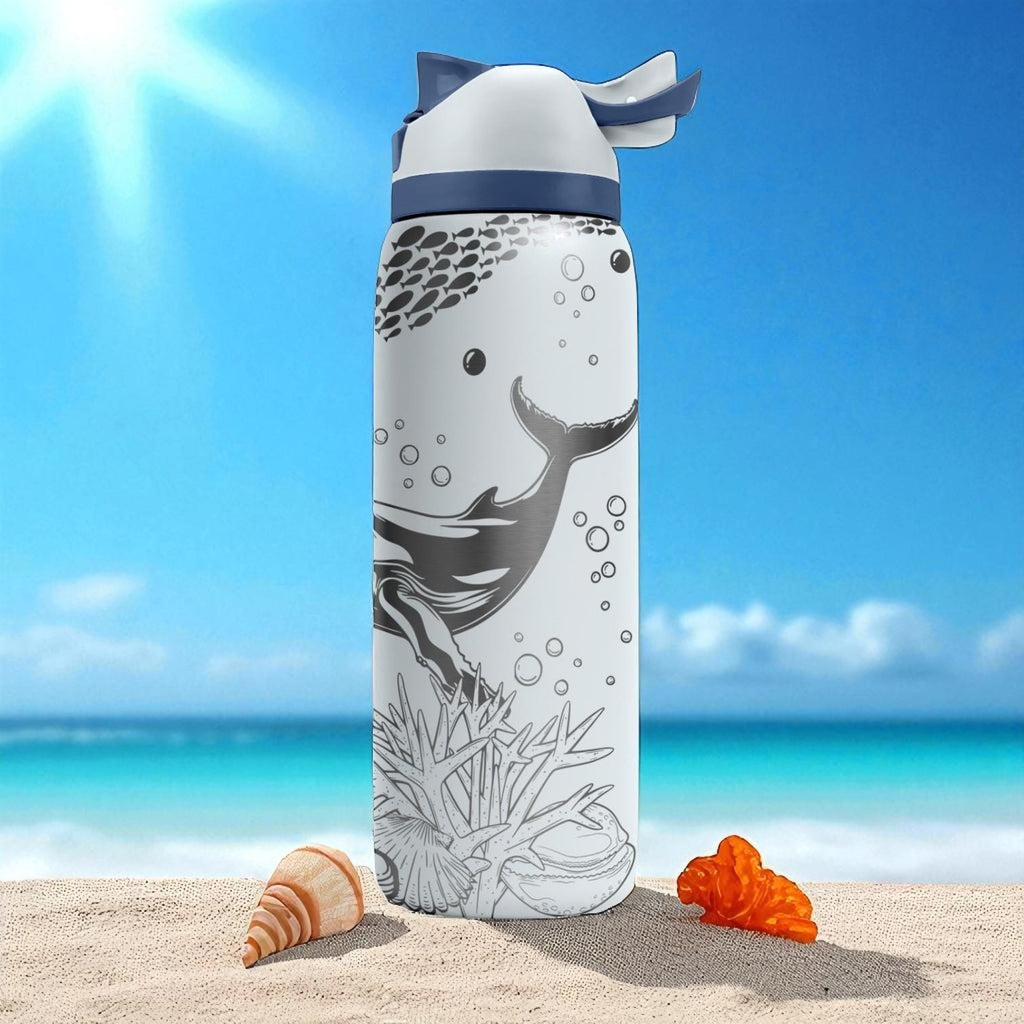 Whale Ocean Engraved Tumbler – 16oz 24oz 32oz 40oz Custom Owala FreeSip Bottle – Sea Life Gift for Marine Nature Lovers