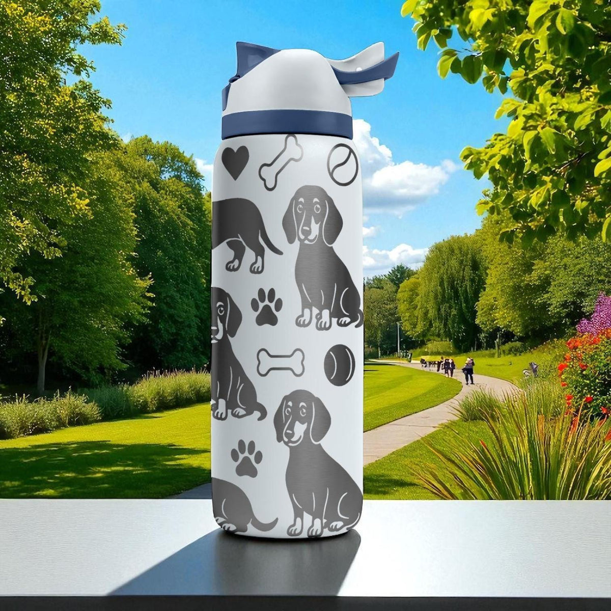 Dachshund Engraved Owala Water Bottle – Cute Wiener Dog Gift with Paws and Bones – 16oz 24oz 32oz 40oz for Doxie Lovers