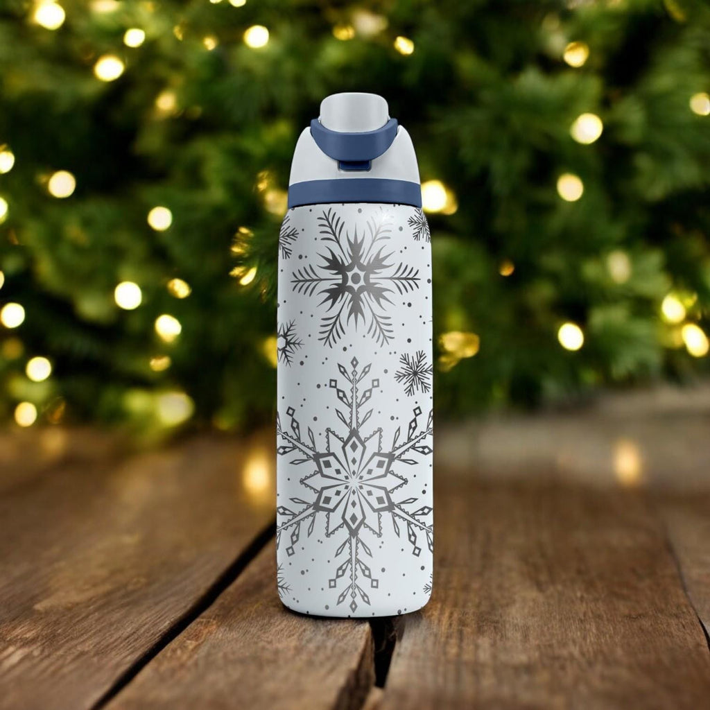 Snowflake Engraved Owala Bottle – Elegant Winter Pattern – Christmas Gift Stainless Cup 16oz 24oz 32oz 40oz