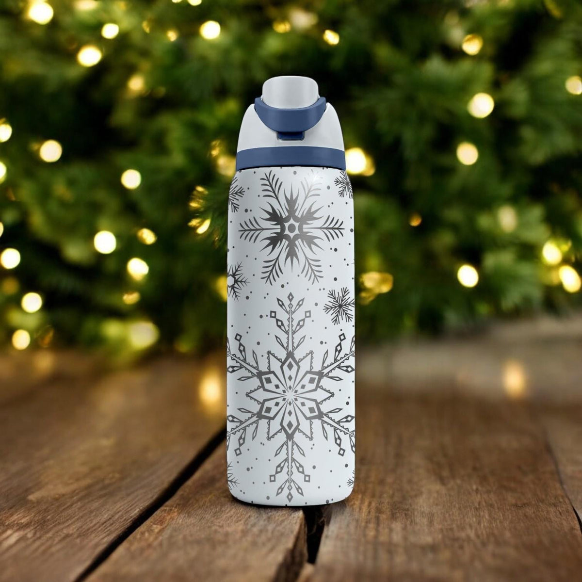 Snowflake Engraved Owala Bottle – Elegant Winter Pattern – Christmas Gift Stainless Cup 16oz 24oz 32oz 40oz