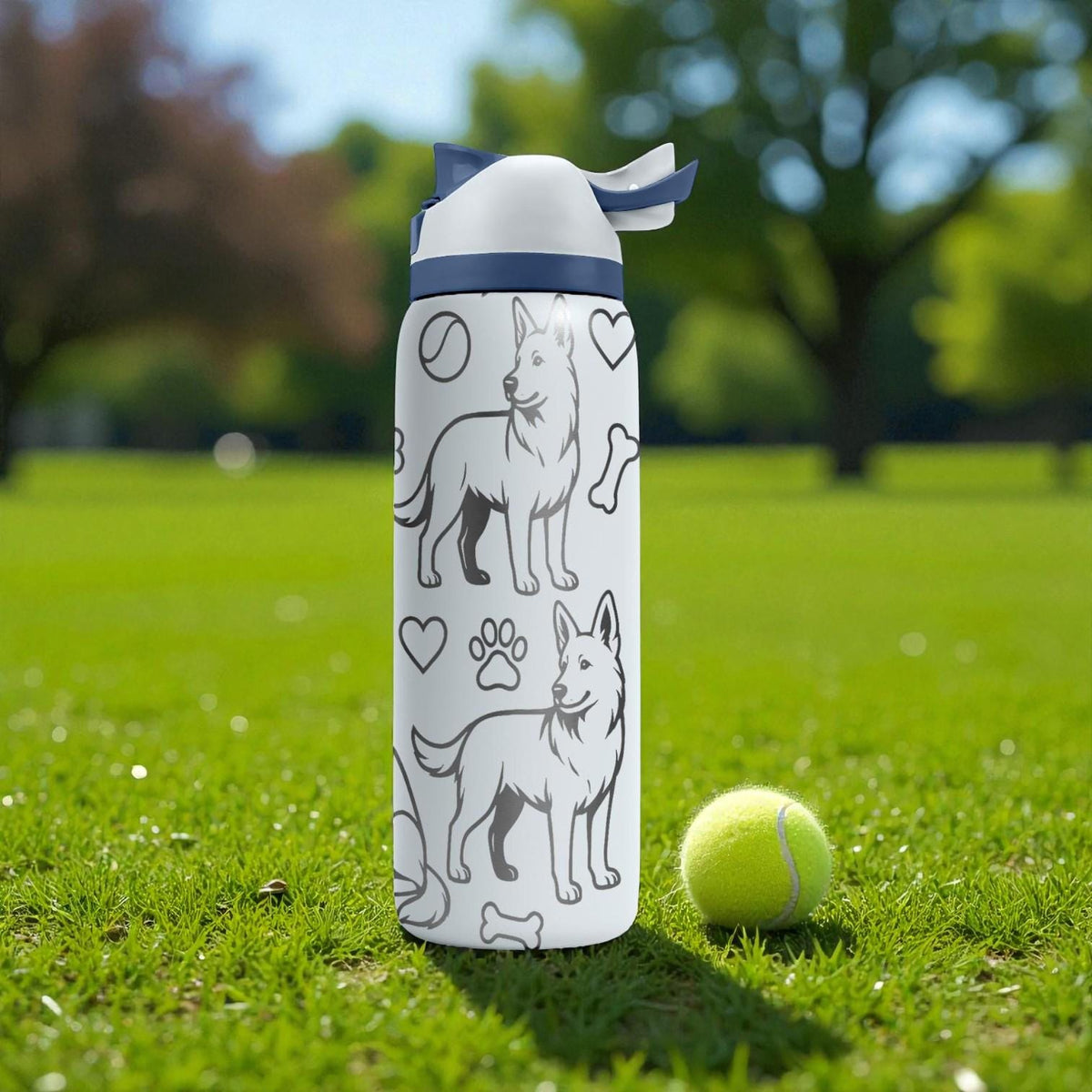 German Shepherd Engraved Owala Bottle – Dog Pattern with Paw Prints, Bones & Hearts – Pet Lover Gift Stainless Cup 16oz 24oz 32oz 40oz