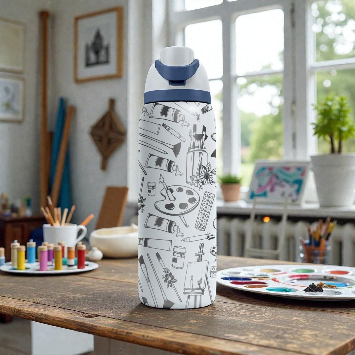 Artist Engraved Owala Bottle – Painting Supplies Pattern – Painter Gift Stainless Steel Cup 16oz 24oz 32oz 40oz  ⸻