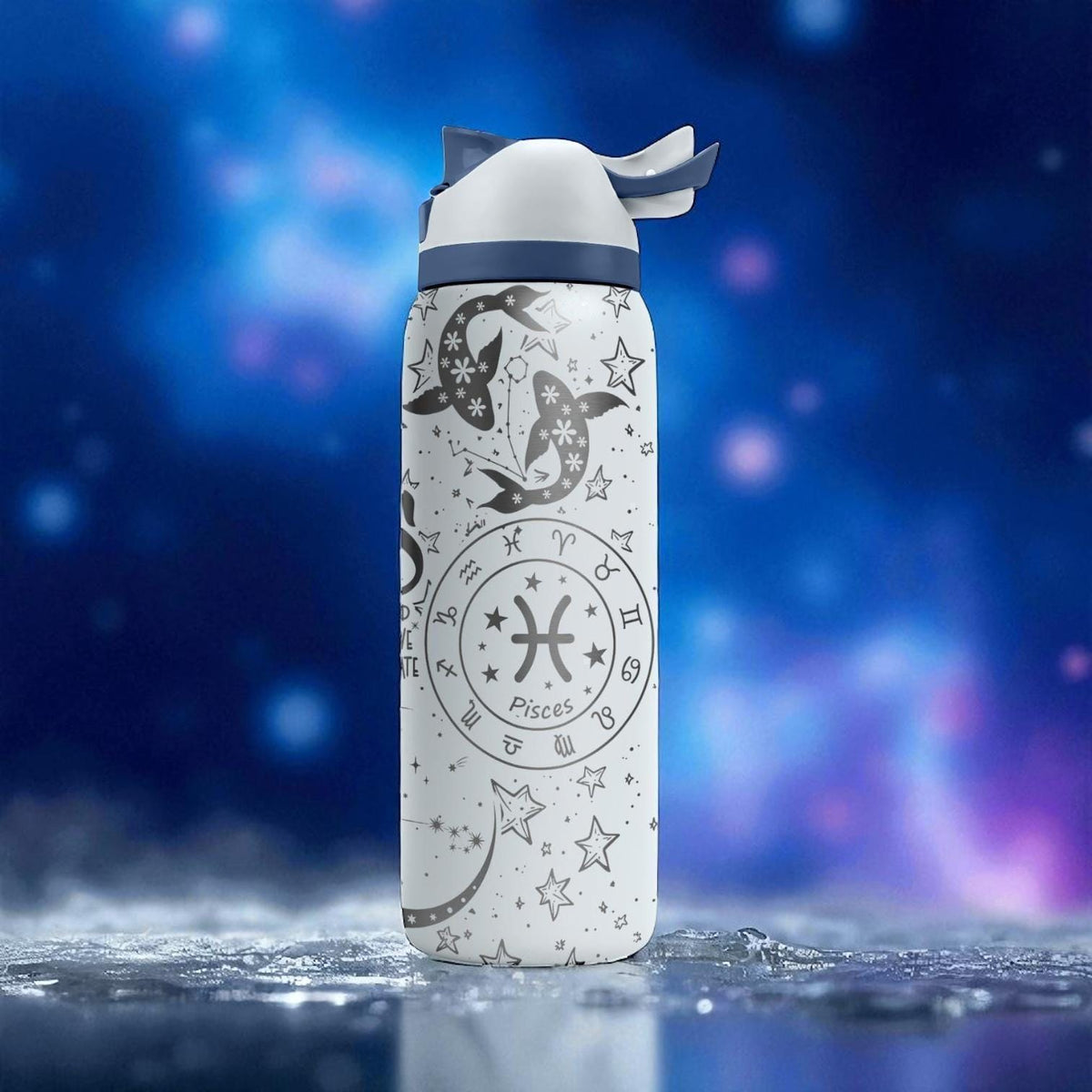 Pisces Zodiac Engraved Owala Bottle – 16oz 24oz 32oz 40oz Astrology Gift – Fish Star Sign Water Bottle for Her or Him
