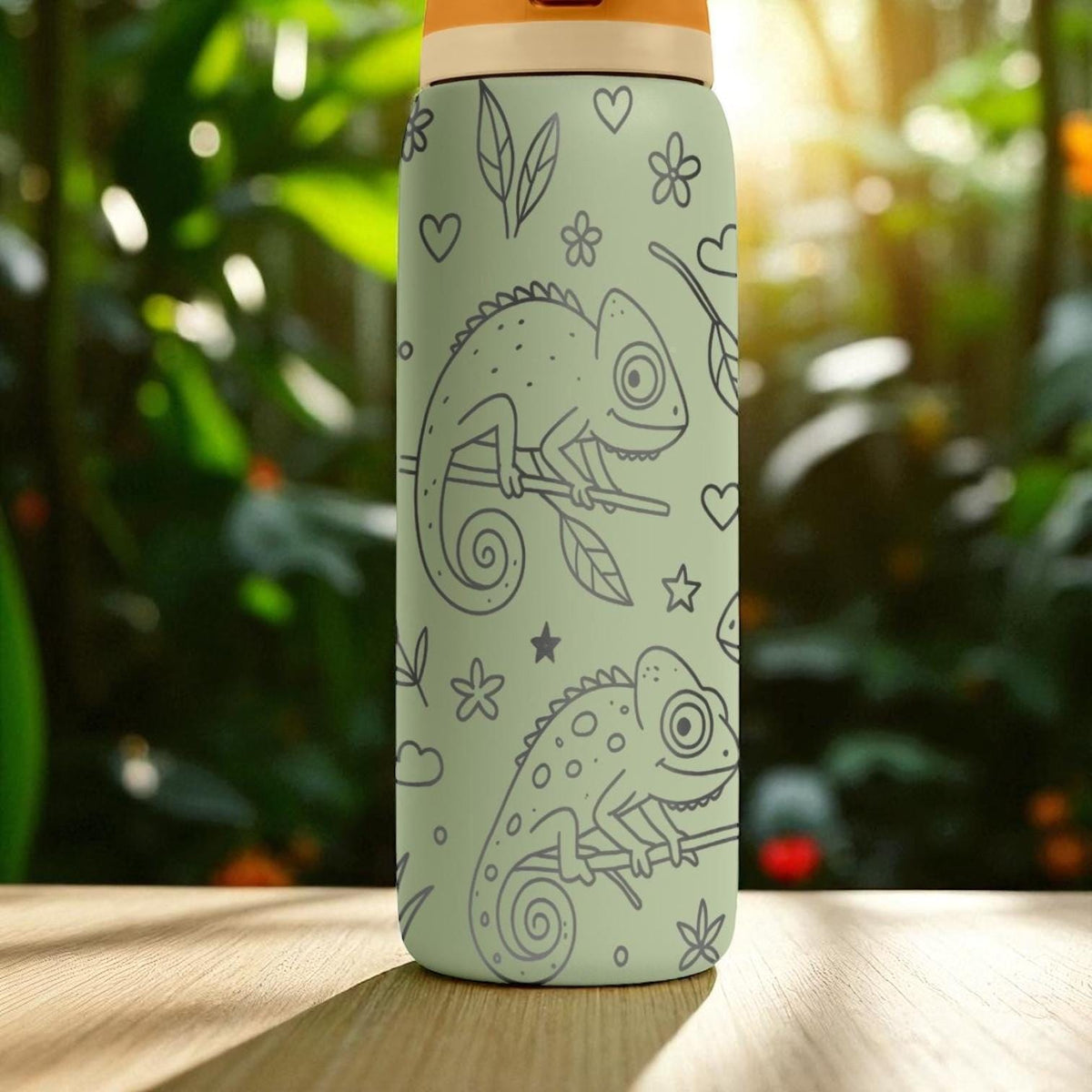 Engraved Chameleon Water Bottle – Owala Tumbler with Jungle Reptile Design – 16oz 24oz 32oz 40oz Gift for Nature and Lizard Lovers