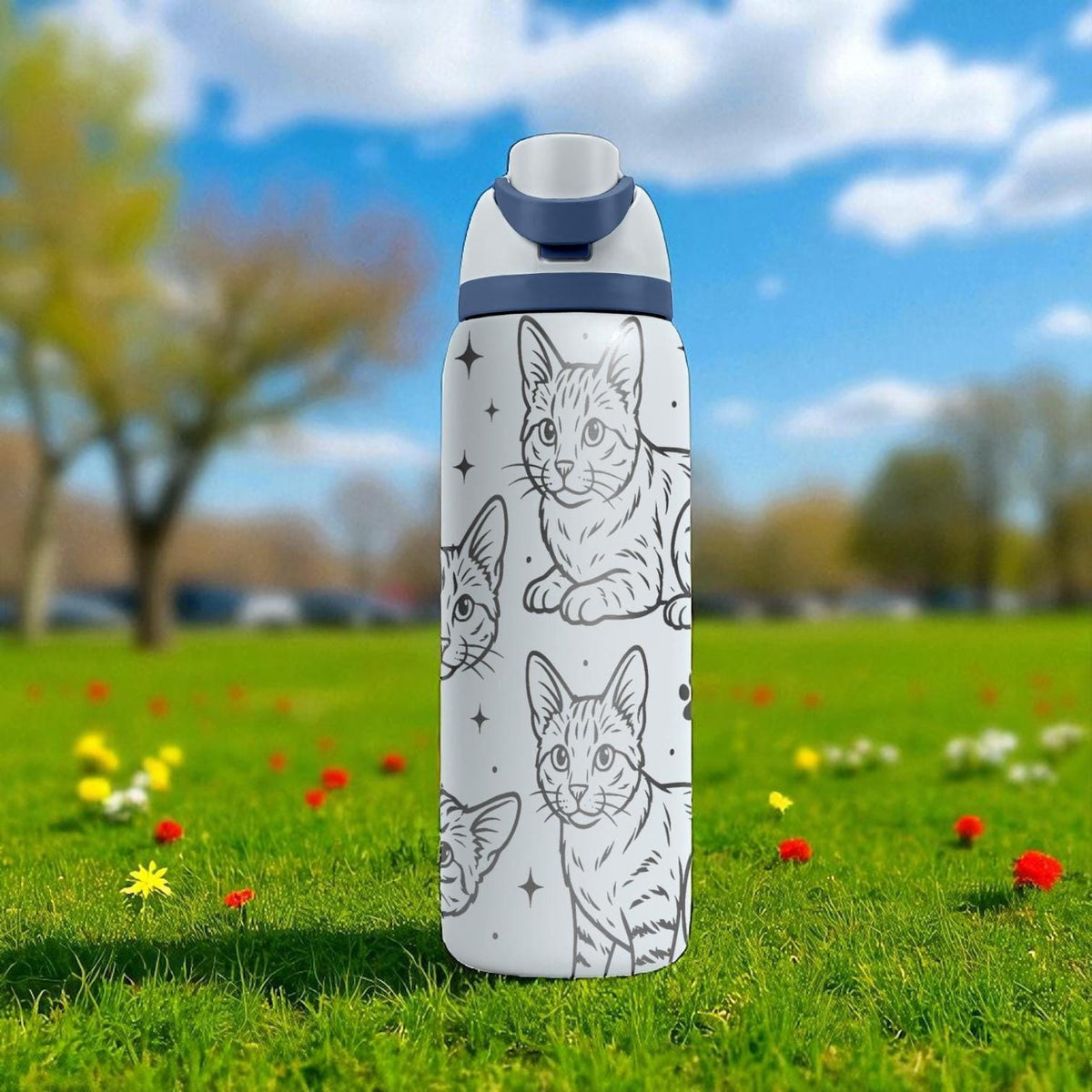 Engraved Egyptian Mau Cat Owala Bottle – 16oz 24oz 32oz 40oz – Spotted Cat Lover Gift, Pet Water Tumbler
