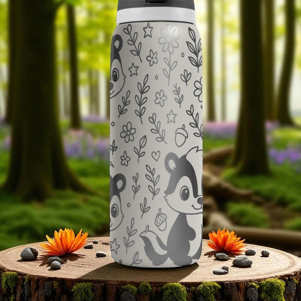Woodland Skunk Owala Bottle – 16oz 24oz 32oz 40oz Engraved Animal Cup – Cute Forest Gift – Nature Theme Kids Tumbler