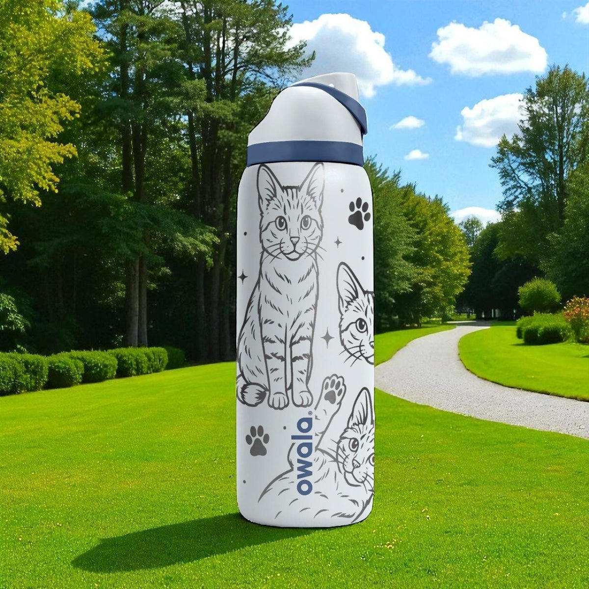 Engraved Egyptian Mau Cat Owala Bottle – 16oz 24oz 32oz 40oz – Spotted Cat Lover Gift, Pet Water Tumbler