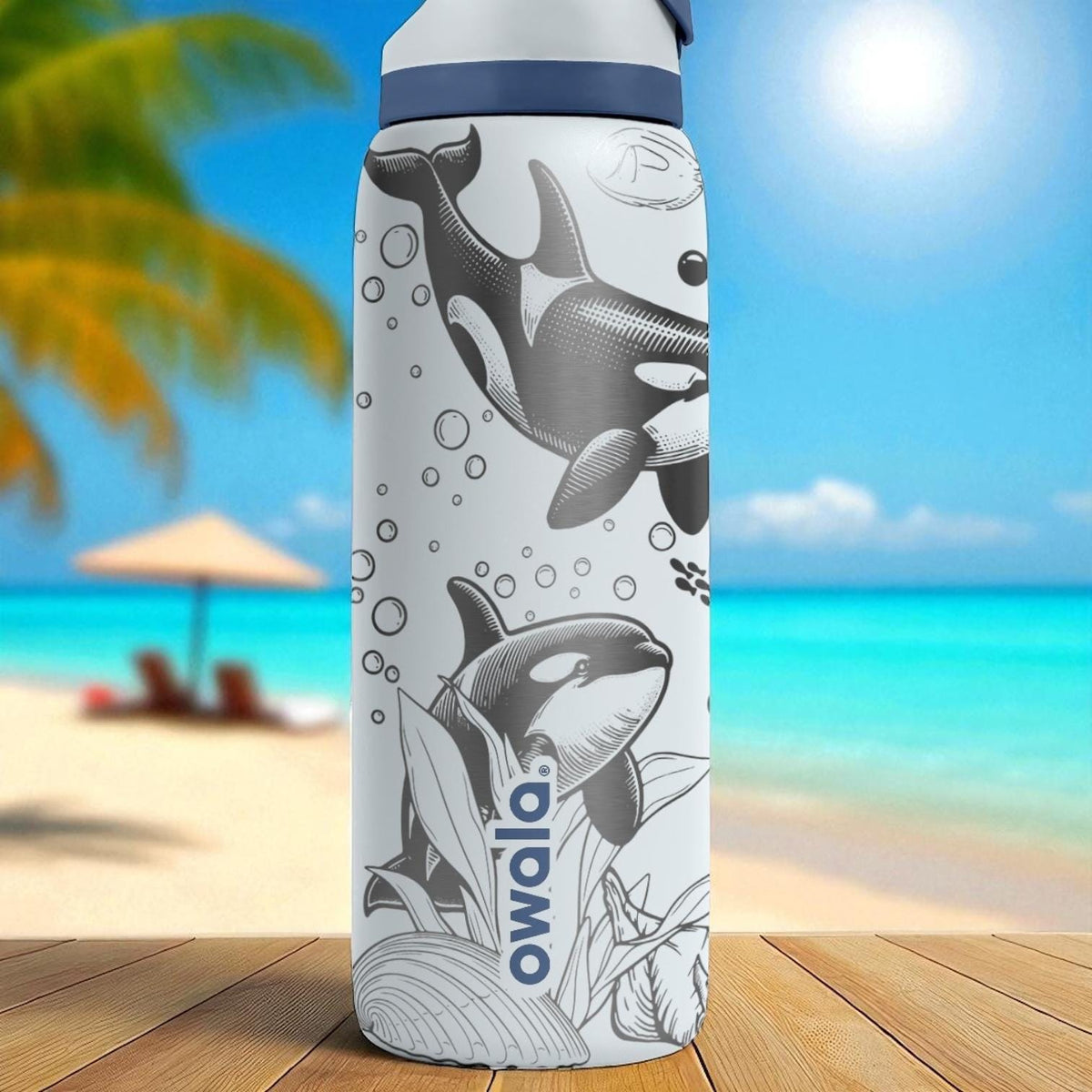 Orca Whale Tumbler – 16oz 24oz 32oz 40oz Custom Engraved Owala FreeSip Bottle – Sea Life Gift for Ocean Animal Lovers
