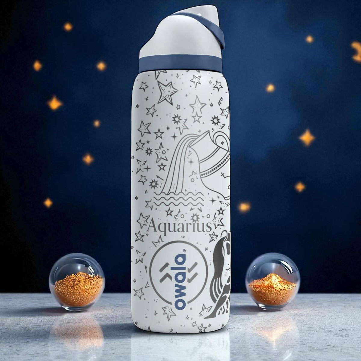 Aquarius Zodiac Owala Bottle – 16oz 24oz 32oz 40oz Engraved Astrology Gift – Water Bearer Sign Cup – January February Birthday Bottle