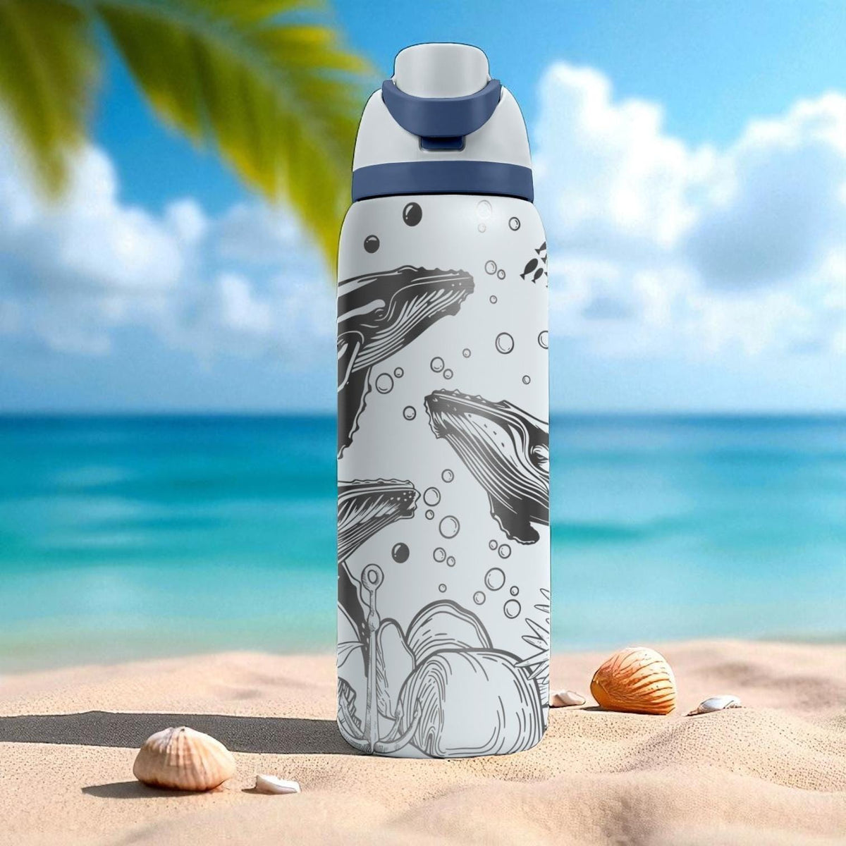 Whale Ocean Engraved Tumbler – 16oz 24oz 32oz 40oz Custom Owala FreeSip Bottle – Sea Life Gift for Marine Nature Lovers