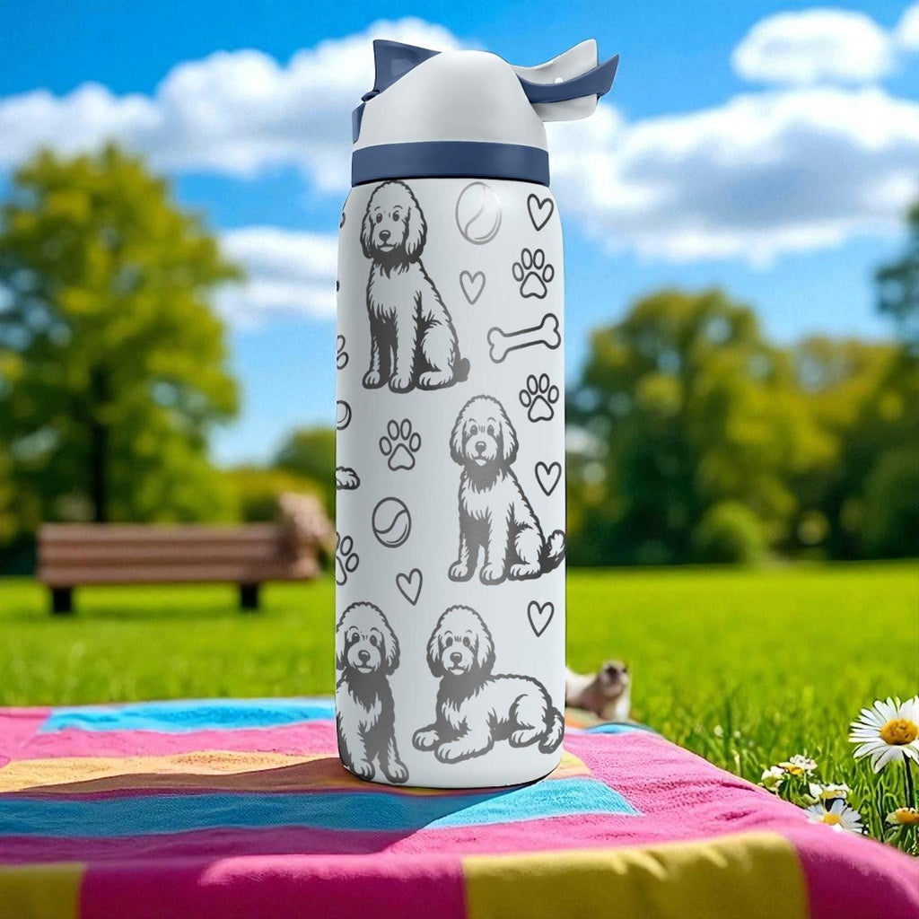 Cute Labradoodle Engraved Owala Bottle – Fluffy Dog Tumbler with Hearts and Paws – 16oz 24oz 32oz 40oz Pet Gift Idea
