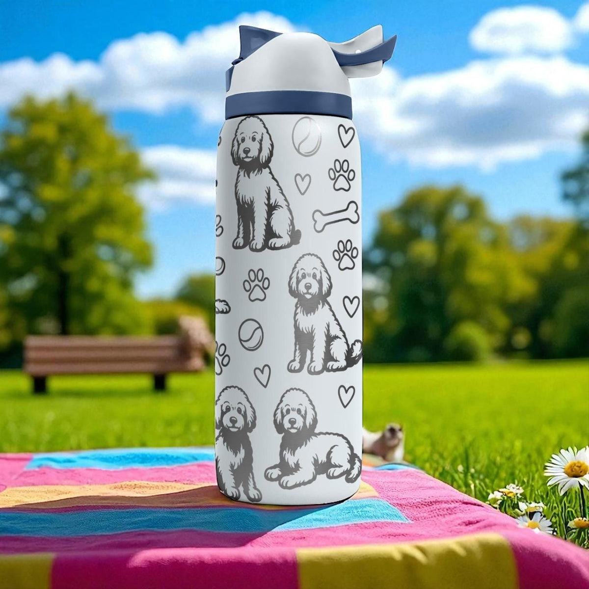 Cute Labradoodle Engraved Owala Bottle – Fluffy Dog Tumbler with Hearts and Paws – 16oz 24oz 32oz 40oz Pet Gift Idea
