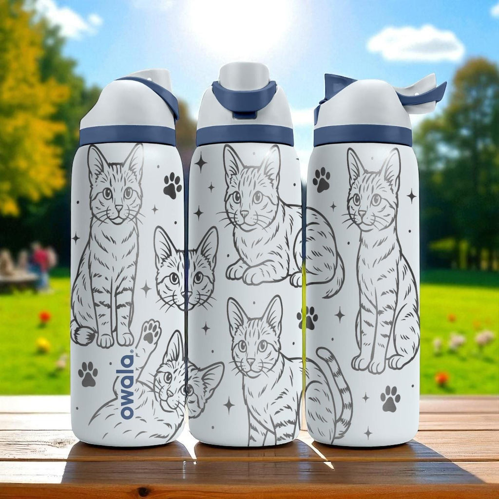 Engraved Egyptian Mau Cat Owala Bottle – 16oz 24oz 32oz 40oz – Spotted Cat Lover Gift, Pet Water Tumbler