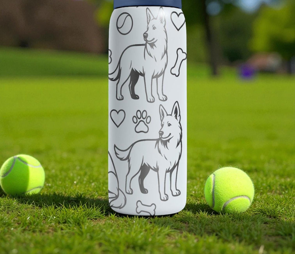 German Shepherd Engraved Owala Bottle – Dog Pattern with Paw Prints, Bones & Hearts – Pet Lover Gift Stainless Cup 16oz 24oz 32oz 40oz