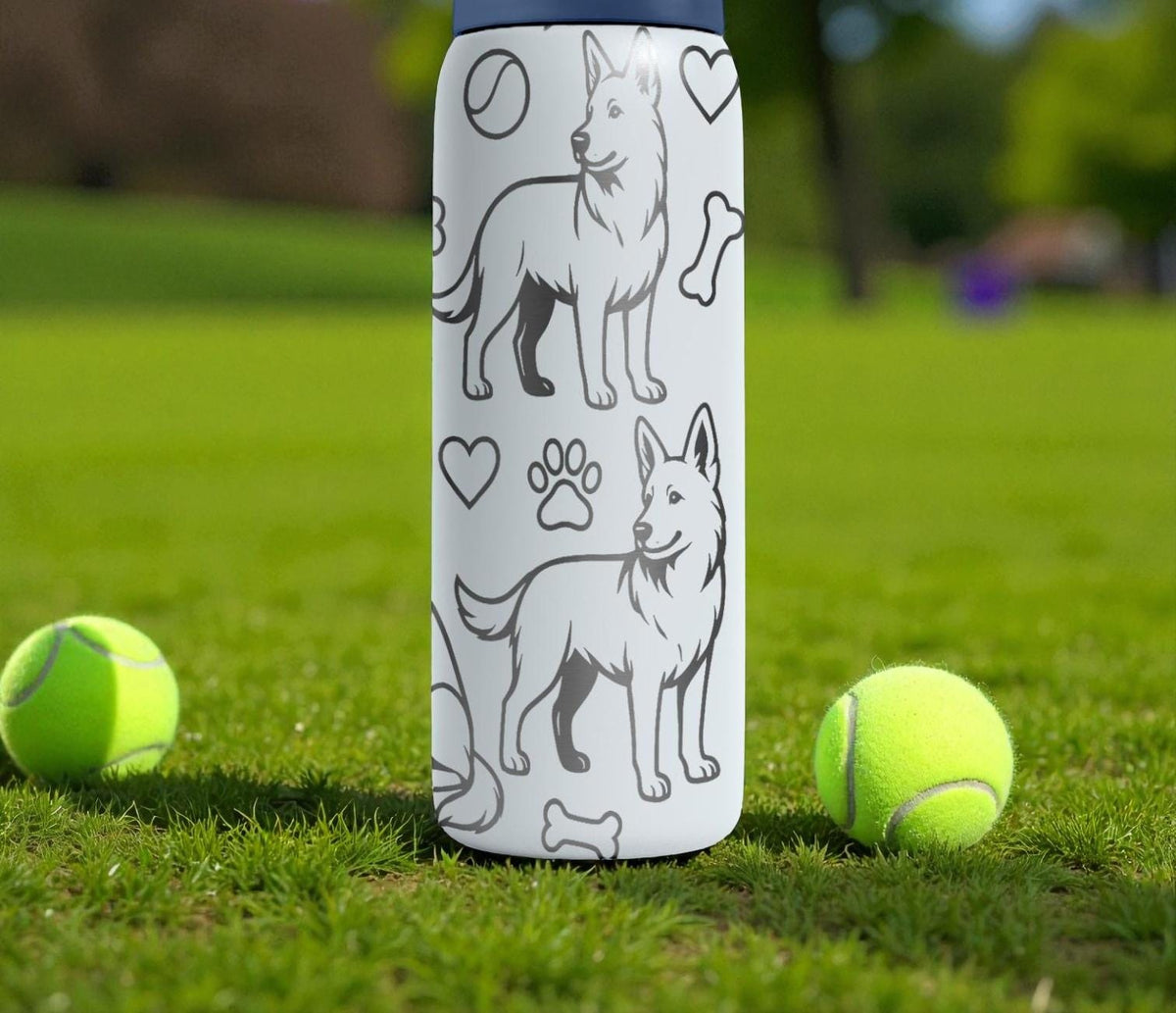 German Shepherd Engraved Owala Bottle – Dog Pattern with Paw Prints, Bones & Hearts – Pet Lover Gift Stainless Cup 16oz 24oz 32oz 40oz