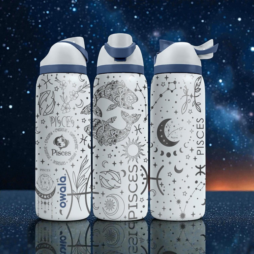 Pisces Zodiac Engraved Owala Bottle – Mandala Fish Astrology Cup – Horoscope Gift Stainless Tumbler 16oz 24oz 32oz 40oz  ⸻