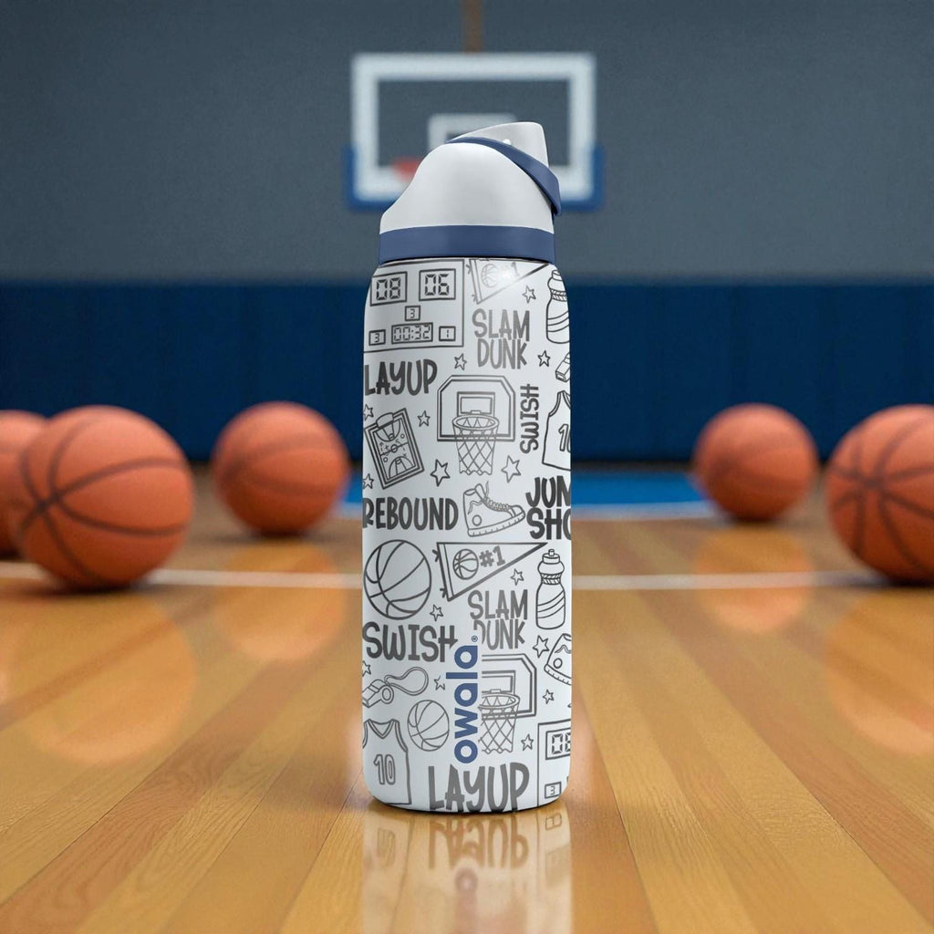 Basketball Engraved Owala Bottle – Dribble & Dunk Court Pattern – Sports Gift Stainless Cup 16oz 24oz 32oz 40oz  ⸻