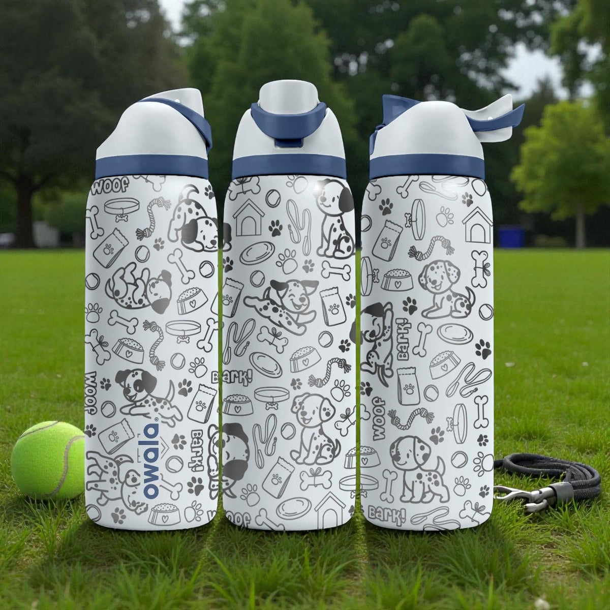 Dalmatian Dog Lover Engraved Owala Bottle – Cute Spotted Pup, Bones & Paw Print Pattern – Pet Owner Gift Stainless Cup 16oz 24oz 32oz 40oz