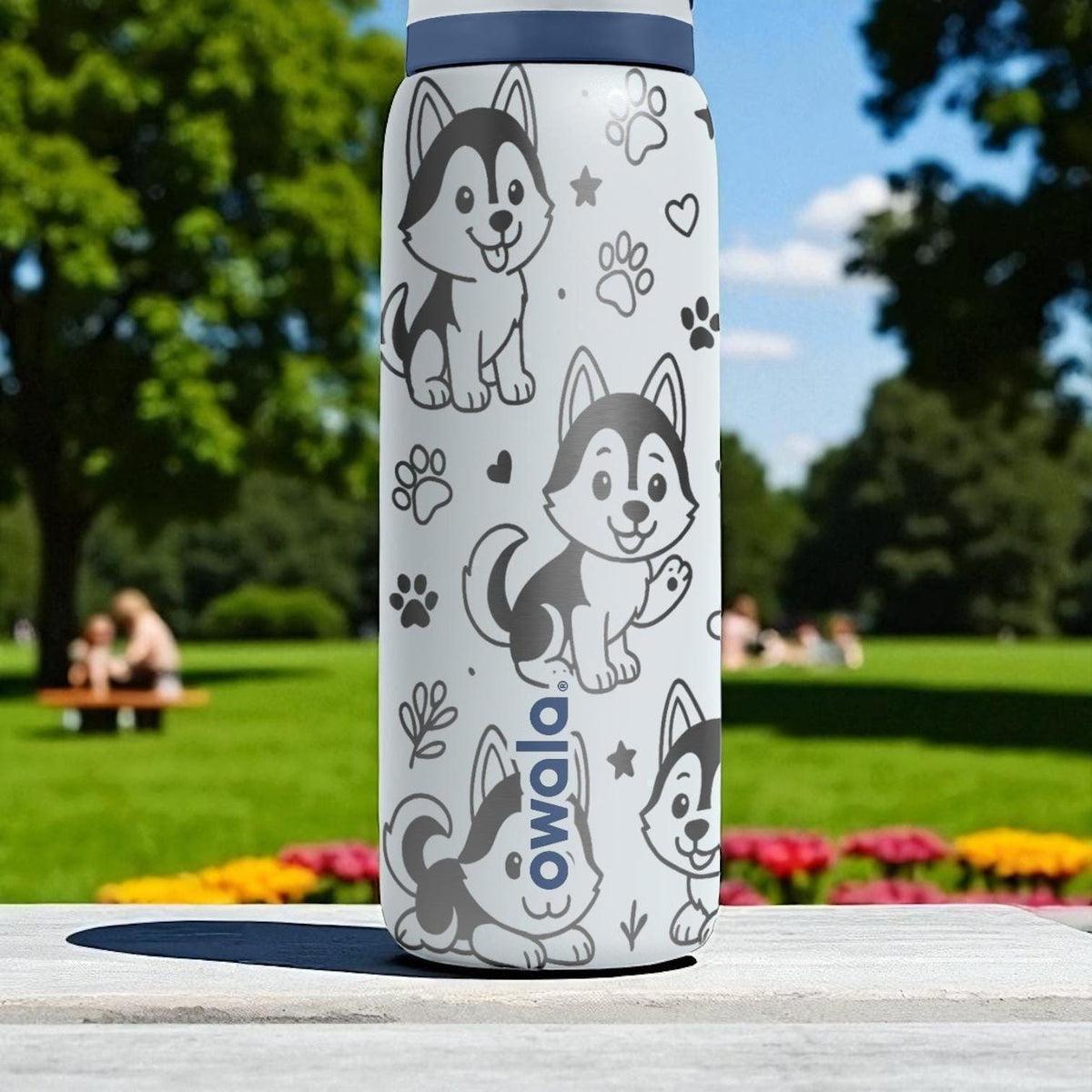 Husky Dog Owala Bottle – 16oz 24oz 32oz 40oz Engraved Tumbler – Cute Siberian Husky Gift – Kawaii Puppy Drinkware for Kids or Adults