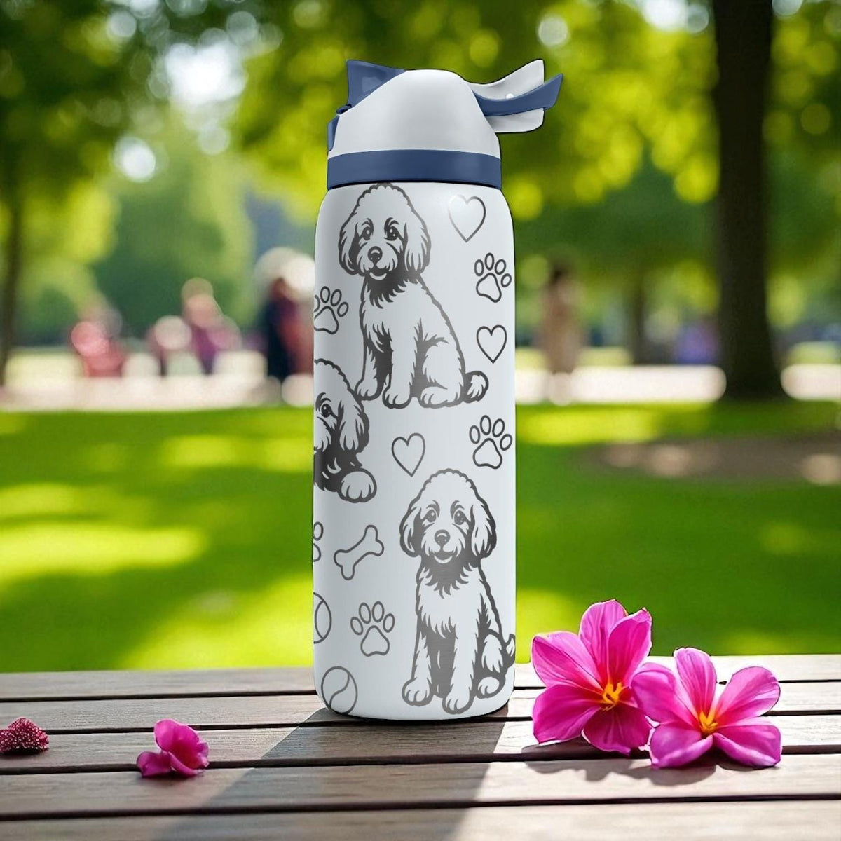 Labradoodle Engraved Owala Bottle – Cute Dog Gift for Doodle Lovers – 16oz 24oz 32oz 40oz Personalized Water Bottle with Paws