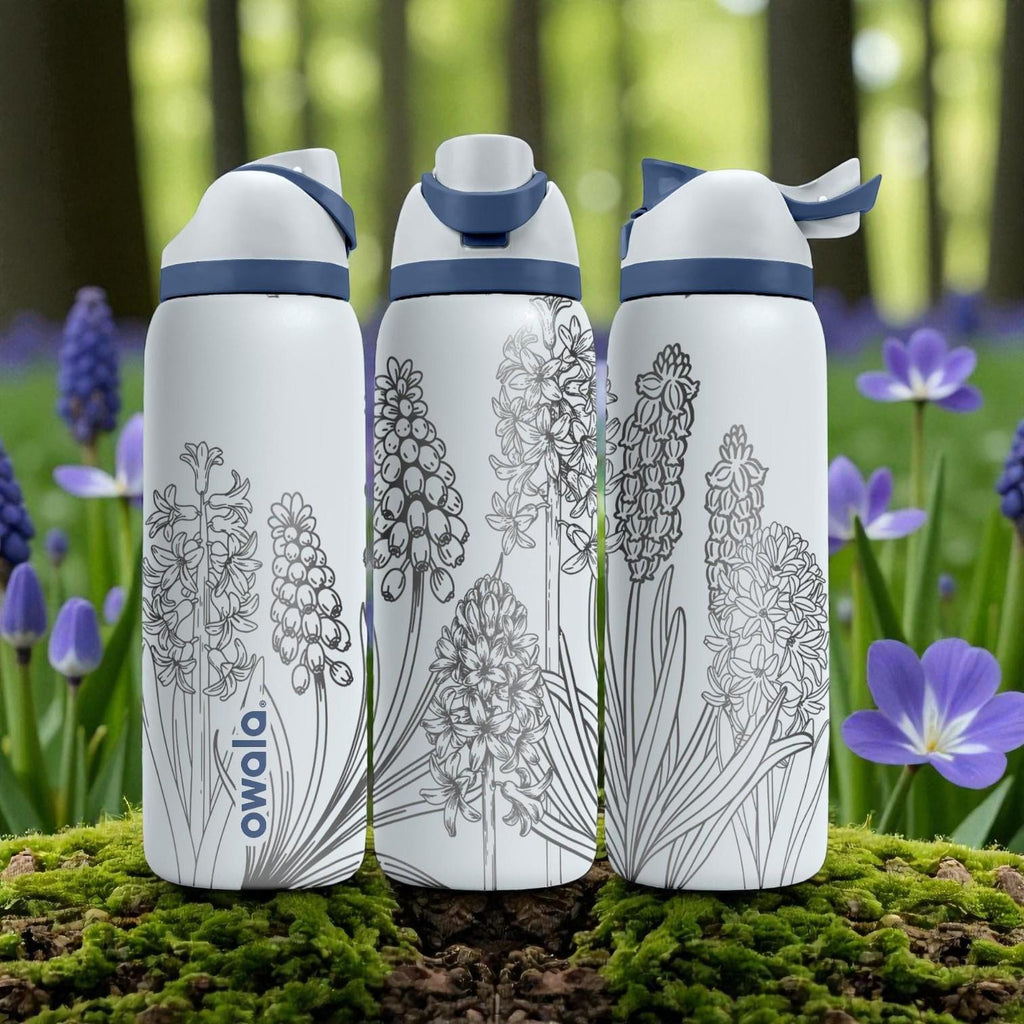 Hyacinth Flower Engraved Owala Bottle – Botanical Spring Garden Design – Floral Stainless Cup 16oz 24oz 32oz 40oz  ⸻