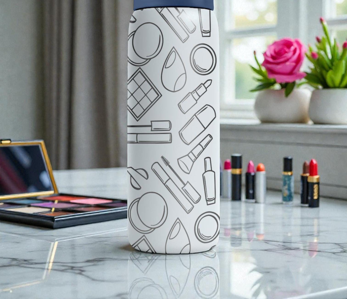 Makeup Artist Engraved Owala Bottle – Beauty Lover Cosmetic Pattern – Esthetician Gift Stainless Steel Cup 16oz 24oz 32oz 40oz  ⸻