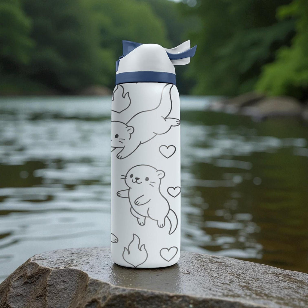 Engraved Cute Otters Owala Bottle – Playful Kawaii Otter Design with Hearts – Stainless Steel Cup 16oz 24oz 32oz 40oz  ⸻