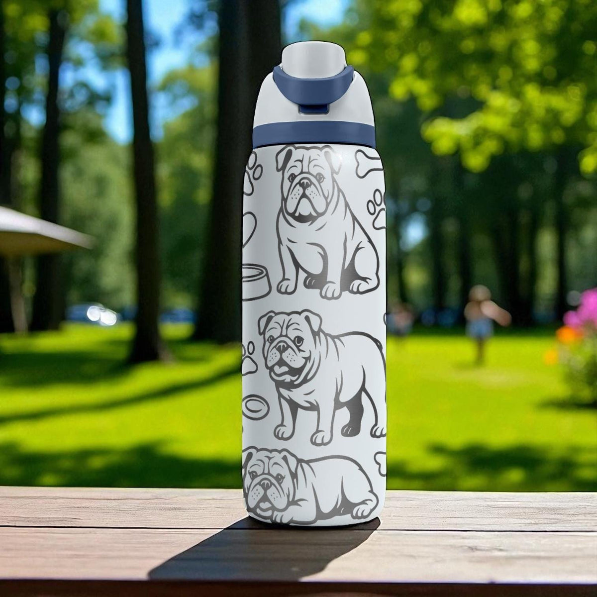 English Bulldog Engraved Owala Bottle – Cute Dog Gift with Bones and Paws – 16oz 24oz 32oz 40oz Water Bottle for Pet Lovers