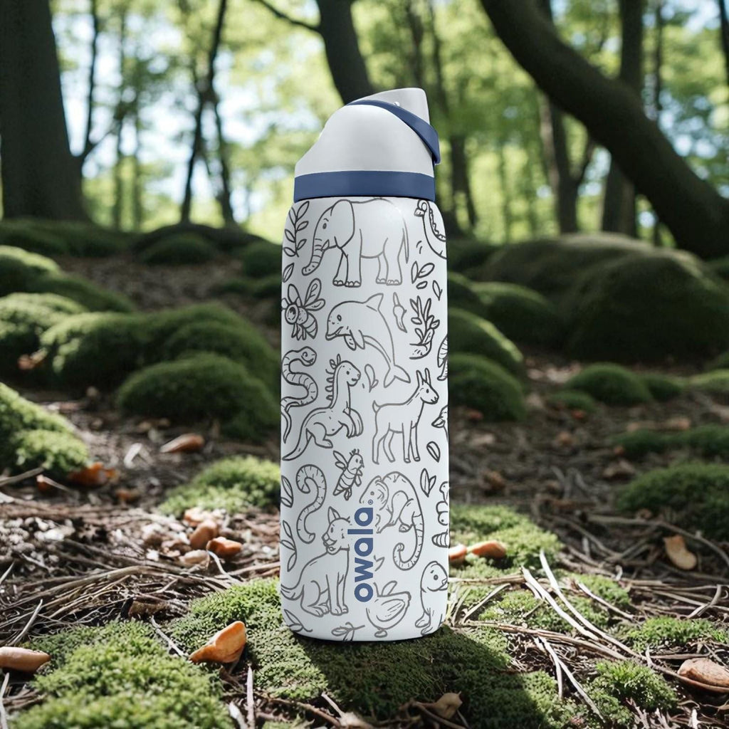 Wildlife Engraved Owala Bottle – Forest Animal Wrap Design – Stainless Steel Cup 16oz 24oz 32oz 40oz