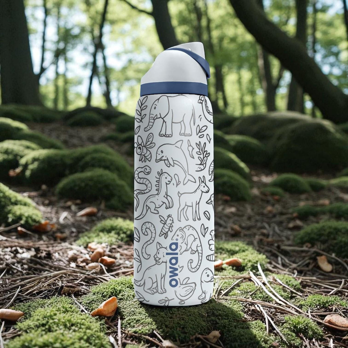 Wildlife Engraved Owala Bottle – Forest Animal Wrap Design – Stainless Steel Cup 16oz 24oz 32oz 40oz