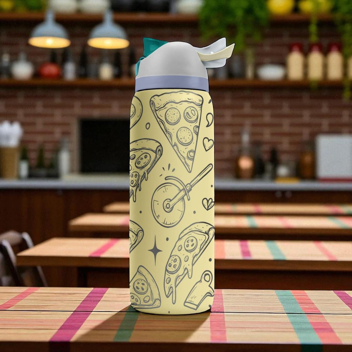 Engraved Pizza Tumbler – Funny Foodie Owala Water Bottle – Cheese Slice Design – 16oz 24oz 32oz 40oz