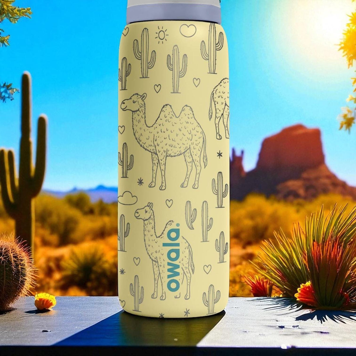 Engraved Camel Desert Owala Tumbler – Cactus and Camel Water Bottle – Adventure Gift – 16oz 24oz 32oz 40oz