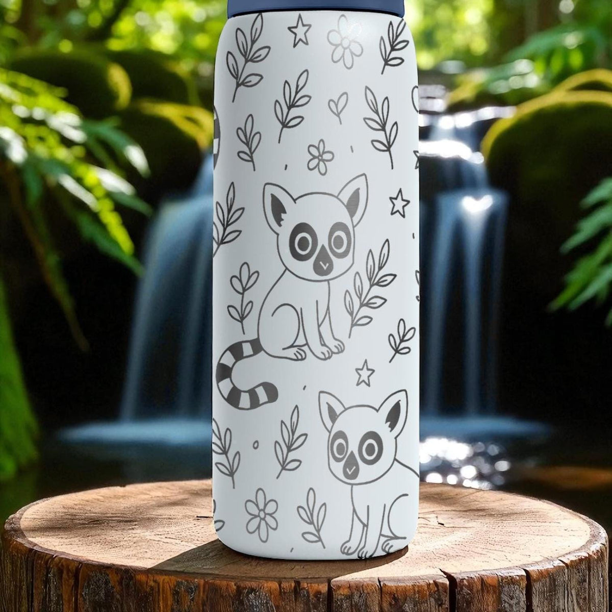 Lemur Owala Bottle – 16oz 24oz 32oz 40oz Engraved Jungle Animal Cup – Cute Wildlife Gift – Striped Tail Lemur Drinkware