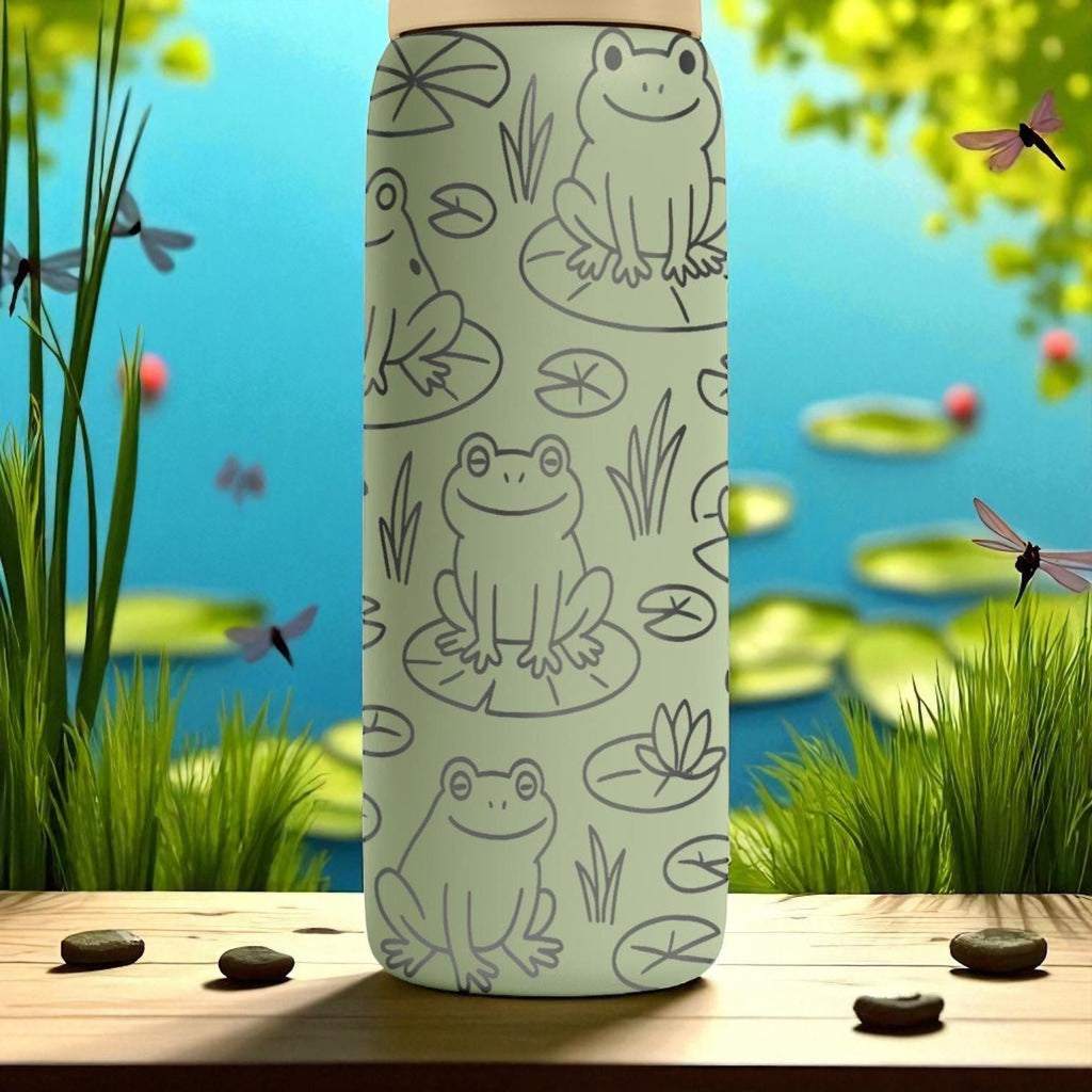 Engraved Frog Owala Tumbler – Cute Frogs on Lily Pads Water Bottle – Nature Lover Gift – 16oz 24oz 32oz 40oz