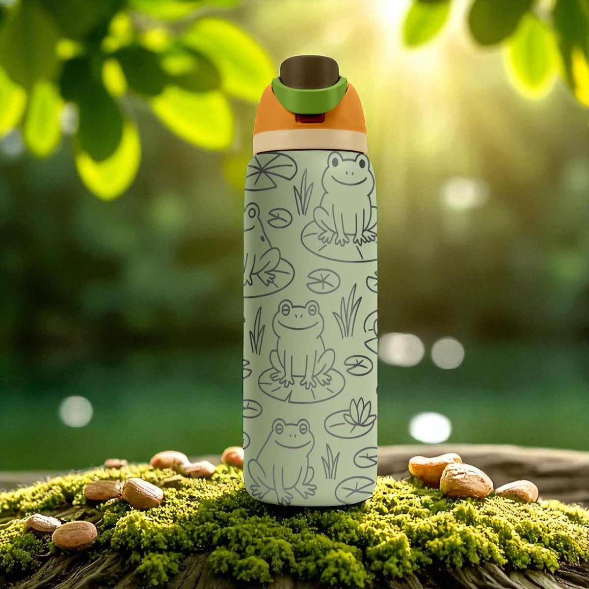 Engraved Frog Owala Tumbler – Cute Frogs on Lily Pads Water Bottle – Nature Lover Gift – 16oz 24oz 32oz 40oz