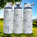Engraved Dragonfly Water Bottle – Cute Owala Tumbler with Flowers and Stars – 16oz 24oz 32oz 40oz Gift for Nature and Bug Lovers