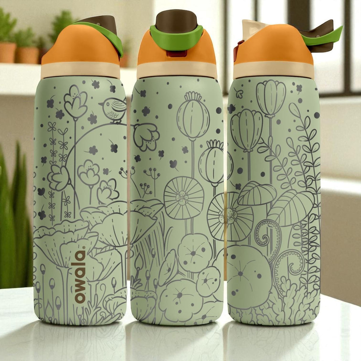 Botanical Garden Tumbler – 16oz 24oz 32oz 40oz Engraved Owala FreeSip Bottle – Cottagecore Floral Gift for Nature Lovers