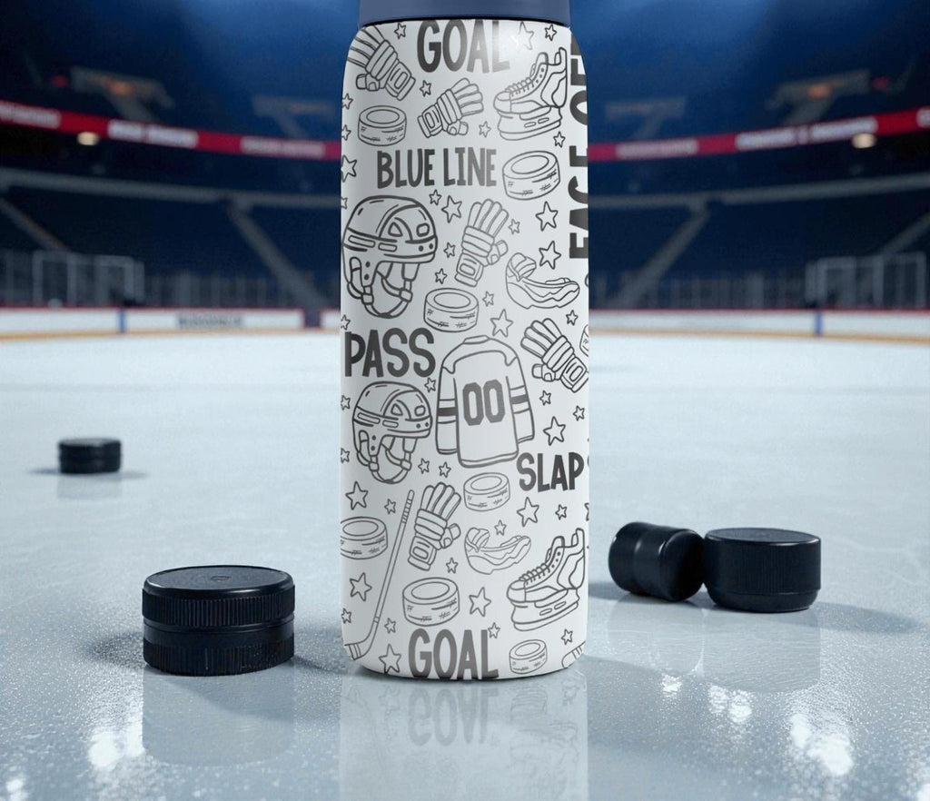 Hockey Engraved Owala Bottle – Slap Shot & Ice Rink Pattern – Player Coach Gift Stainless Cup 16oz 24oz 32oz 40oz  ⸻