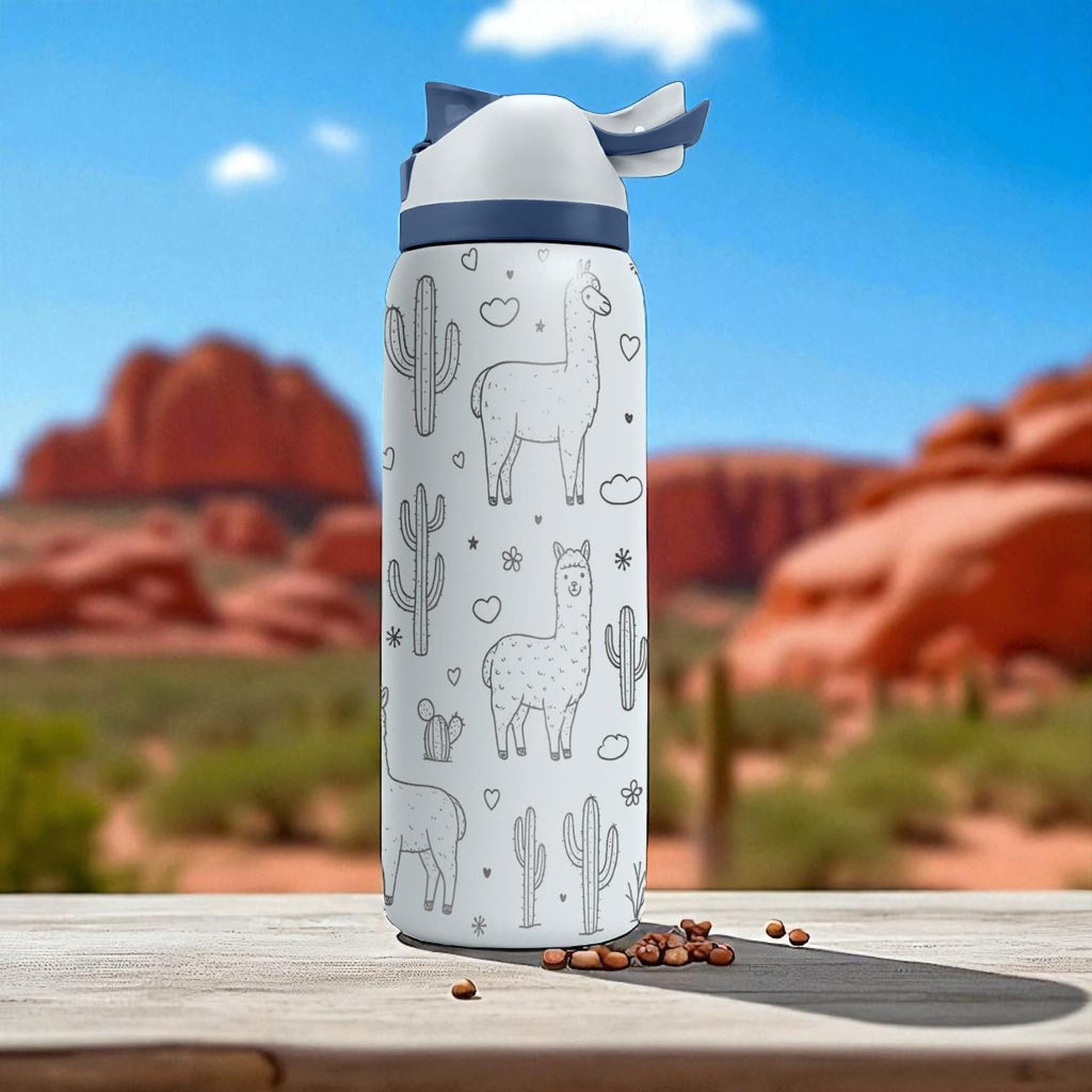 Engraved Llama Tumbler – Cute Desert Owala Bottle with Cactus and Llama Design – 16oz 24oz 32oz 40oz