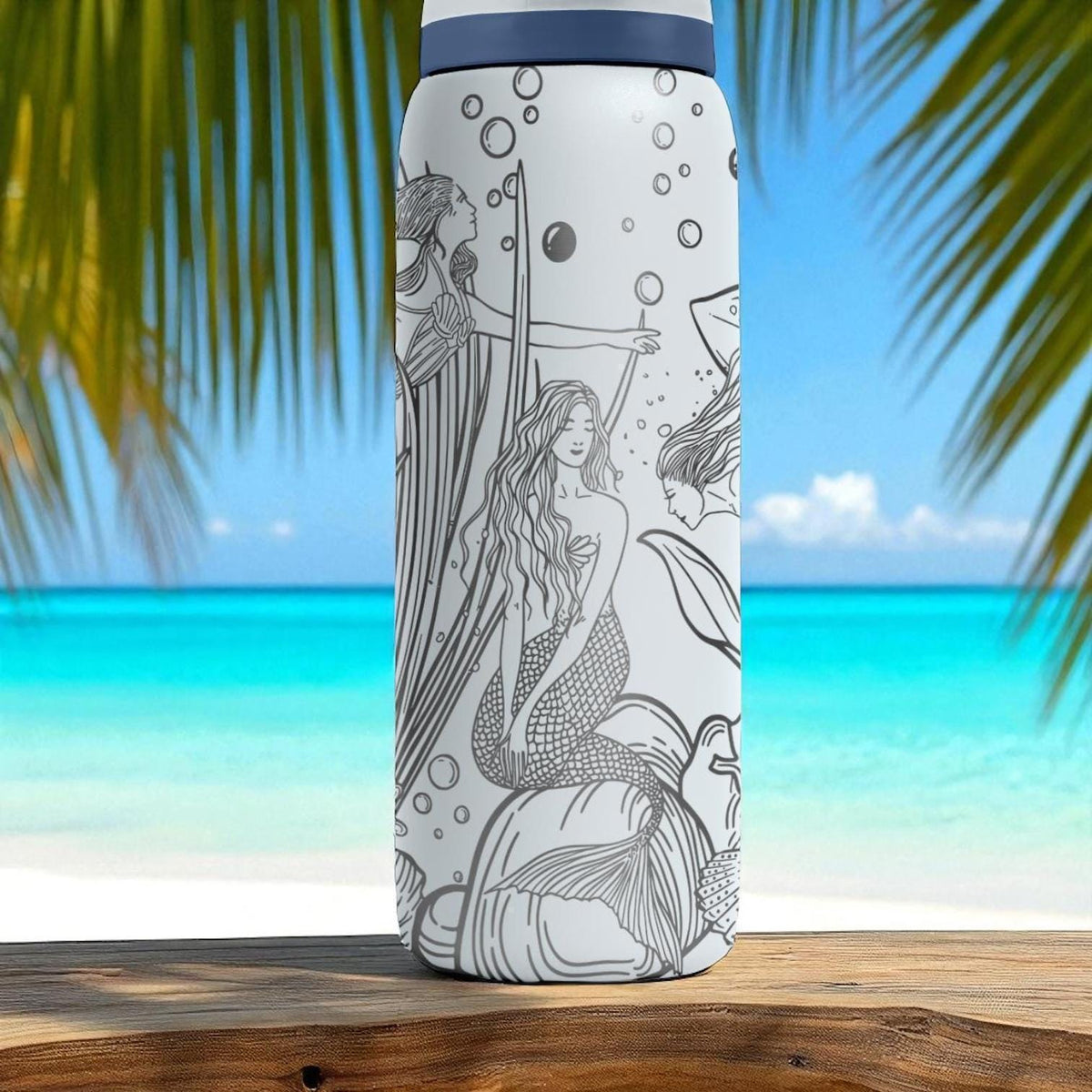 Mermaid Owala Bottle – 16oz 24oz 32oz 40oz Laser Engraved Ocean Theme Tumbler – Beach Gift for Her – Fantasy Sea Cup