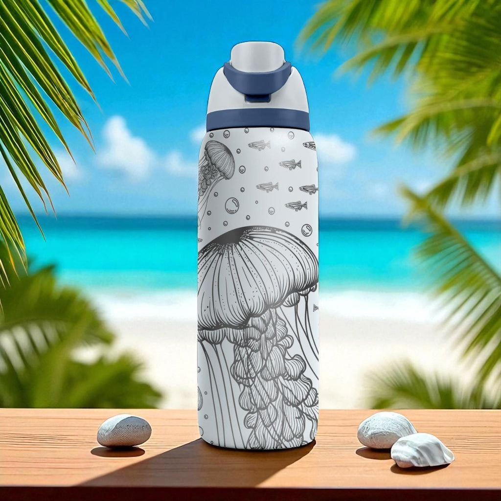 Jellyfish Engraved Owala Tumbler – Ocean Vibes Gift 40oz 32oz 24oz – Marine Sea Life Laser Etched Water Bottle